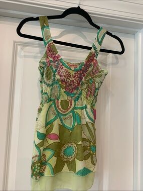 Green Floral Smocked Camisole Tank Top